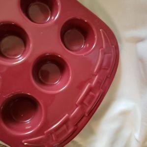 Longaberger Pottery Mini Muffin Pan Red
